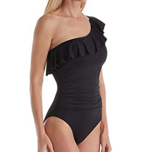 one shoulder tummy control swimsuit